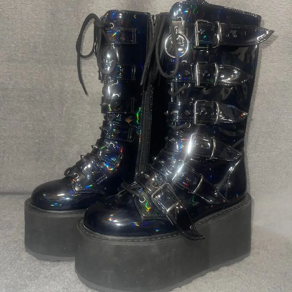 Demonia Platform Boots Size 7 Womens NWOT Oil Slick Spiked